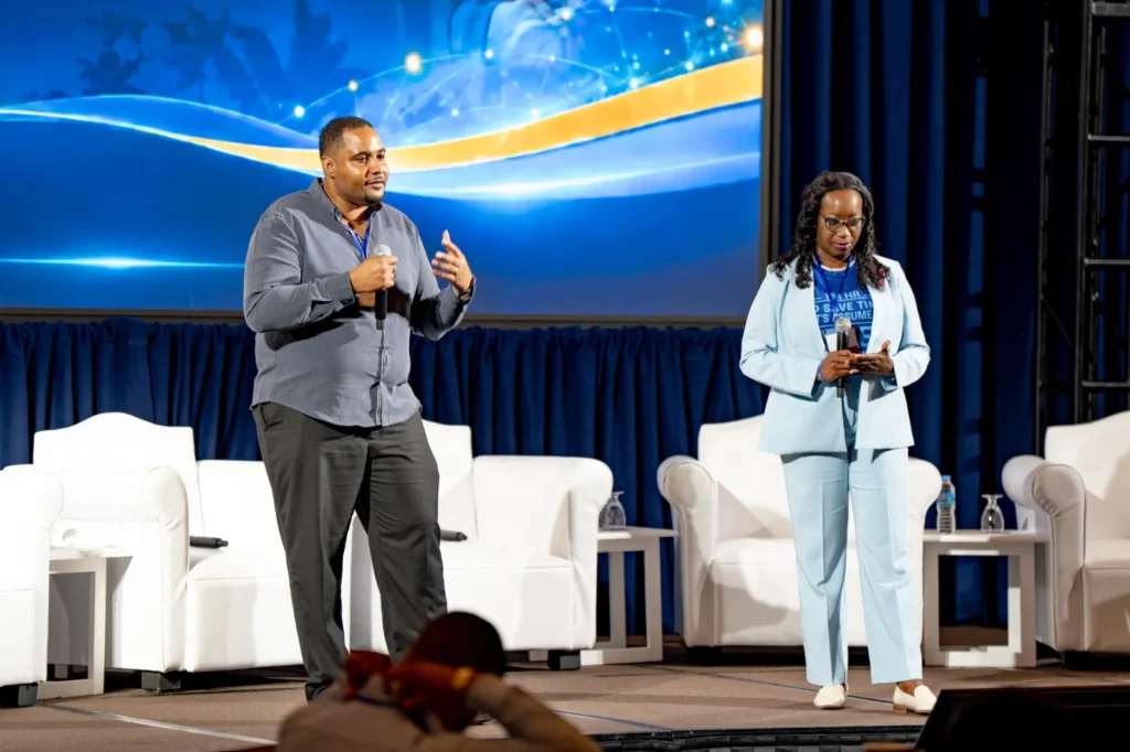 Speaking on stage at the People Development Conference at the Hilton Barbados Resort
